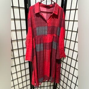 Emery Rose XXL Pink Red patch print ,SHIRT WAIST DRESS, BOHO, BEACHY WEAR: